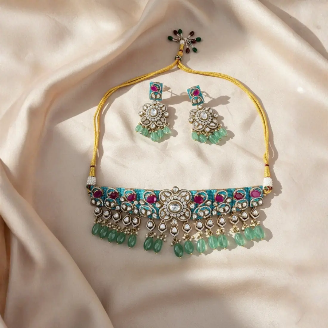Emerald Bloom Kundan Choker Set - Image 2