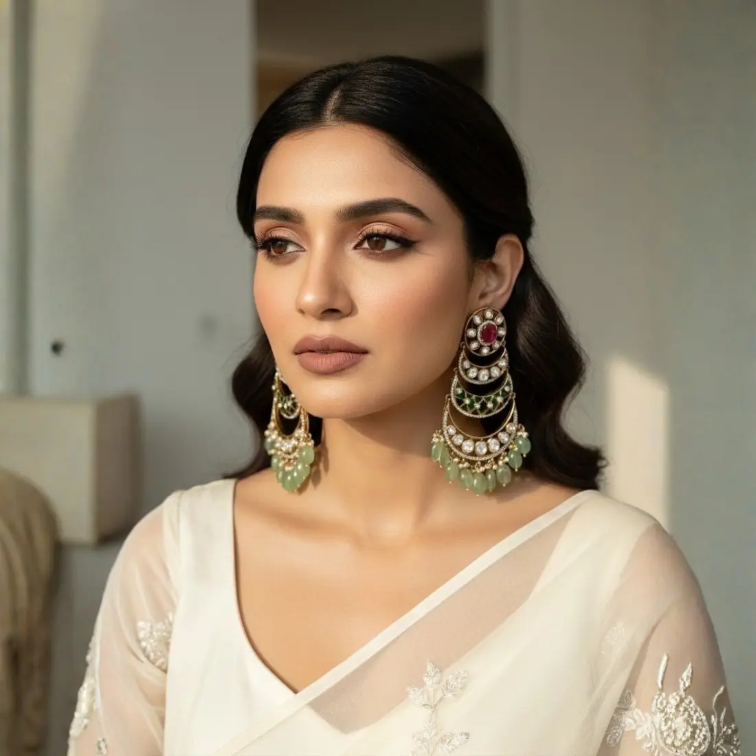 Ruby Mint Chandbali Necklace on Model